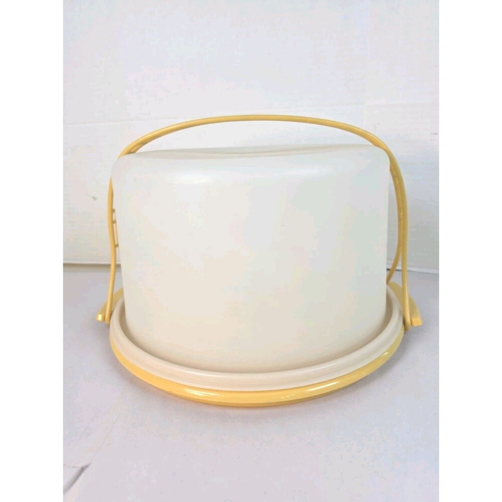 Vintage 3pc Cake Taker Carrier Round handle Harvest Gold Keeper Complete